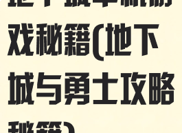 地下城单机游戏秘籍(地下城与勇士攻略秘籍)